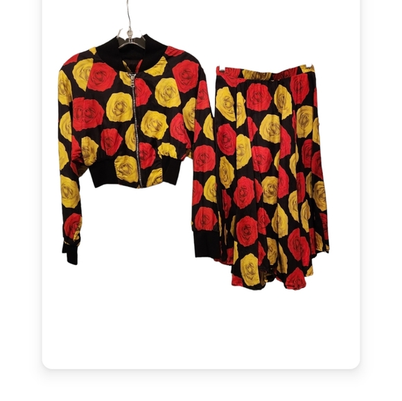 Costom made two piece floral baseball jacket w/matching knee length swing skirt. - Picture 5 of 8